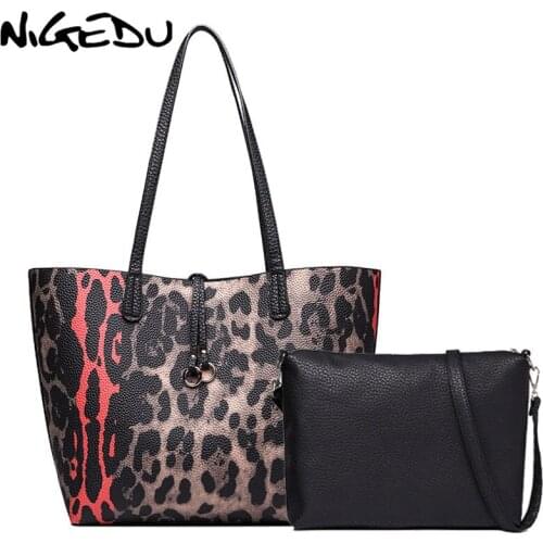 Fashion leopard women handbag large capacity Brand Designer Shoulder Bag for Female Crossbody Bag PU Leather lady Big Tote 2 pcs