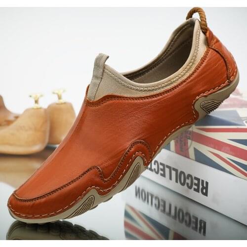 New Genuine Leather Breathable Cool Men Shoes High Quality Mens Loafers Fashion Slip on Flats Cowhide Footwear Luxury Sneakers