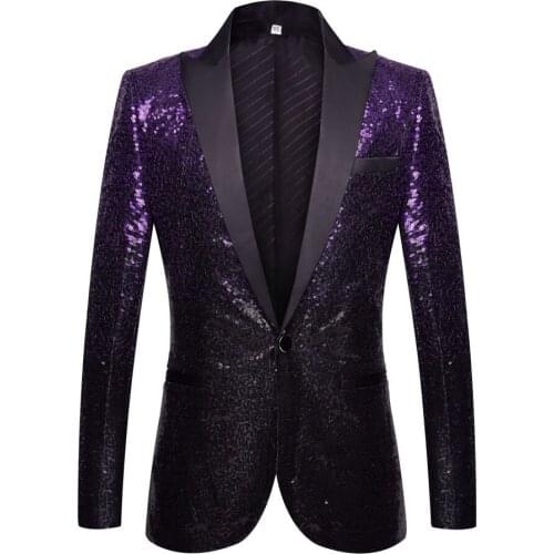Purple Black Gradual Change Color Sequin Glitter Blazer Jacket Men Nightclub Prom Suit Blazer Costume Party Singers Clothes