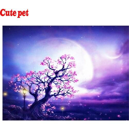 New arrived diy diamond embroidery Peach trees in the moonlight painting family home decoration for christmas gift pink view