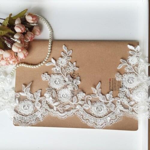 Off-white Rayon Beaded Embroidered Lace Trim Handmade DIY Material Wedding Veil Lace Trimming Accessories Width 17.5cm 5Yds/lot