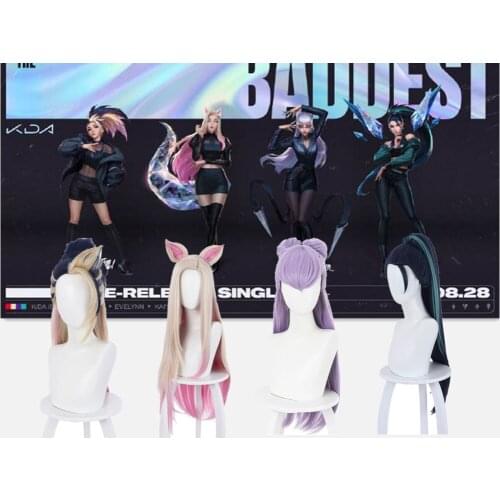 LOL KDA Cosplay Wigs KDA Baddest Ahri Evelynn Kaisa Akali Long Hair Heat Resistant Synthetic Hair Halloween Carnival Props