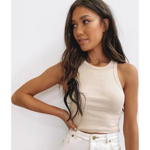 Sexy Tank Tops Crop Vest Solid Korean Female Off Shoulder Knitted Khaki White Summer Womens Tops Tops