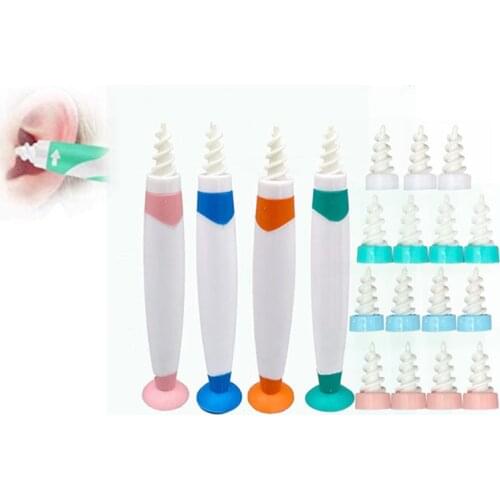 Portable Ear Cleaner with 16 Replacement Heads Suction Cup Spiral Spoon Earwax Removal Tool Easy Grip 360 Degree Cleaning Adult