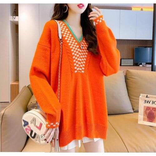 V-neck pullover sweater women autumn and winter wear 2021 new loose lazy knit top