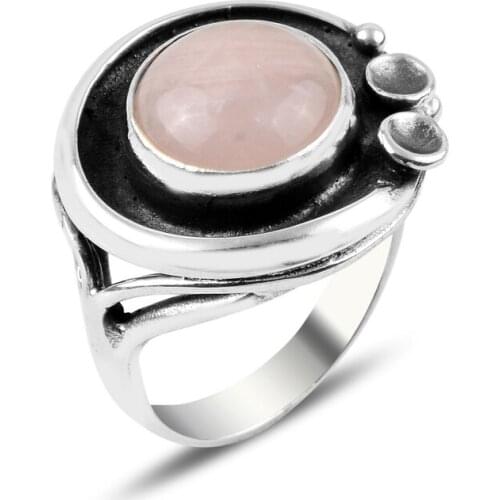Silver 925 Sterling Pink Quartz Stone Handwork Ring
