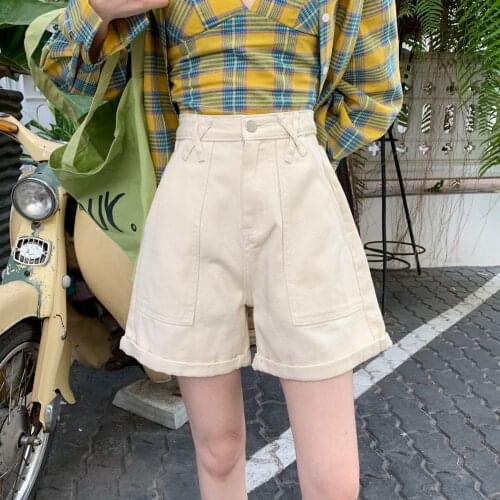 Acne New Summer Women High Waist Enzyme washed black apricot white Jeans Shorts Casual Female Loose Fit Blue Denim Shorts