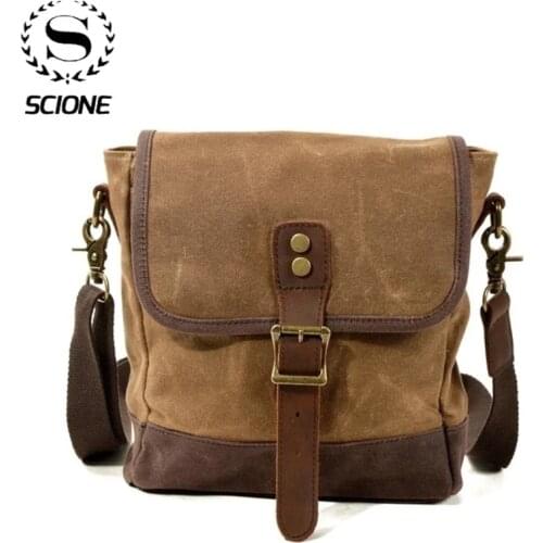 SCIONE Men Oil Wax Canvas Leather Crossbody Bag Men Military Army Vintage Messenger Bags Shoulder Bag Casual Travel Bags