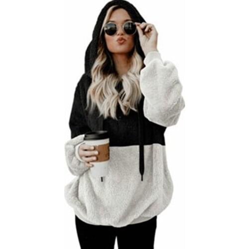 Oversized 5xl Loose Fleece Hoodies for Wmen 2021 Winter Warm Casual Patchwork Hooded Drawstring Sweatshirt Daily Tops