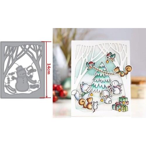 Winter Snowman Branches Background Frame Metal Cutting Dies Stencil For Scrapbooking Handmade Paper Cards Crafts New Die Cut