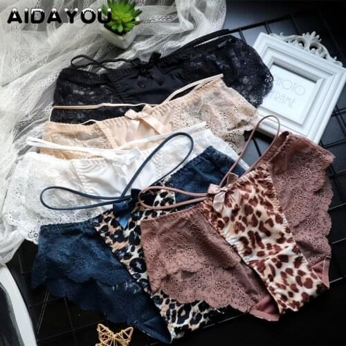 2PCS Set Women Lace Panties Leopard Pattern Sexy Panties Japan Style Transparent Knickers Seamless Comfort Panties ouc787