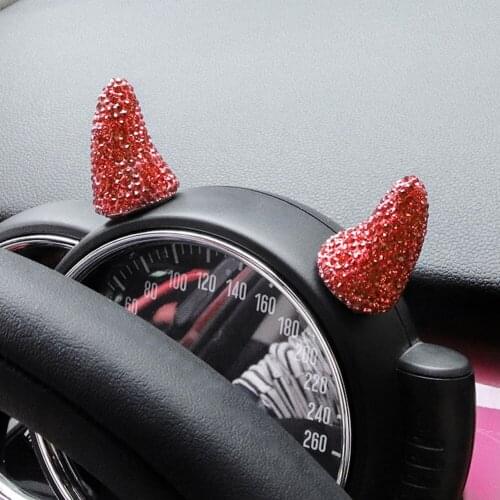 1 Pair Bling Bling Diamond Devil Horn Car Steering Wheel Dashboard Sticker Decoration for Mini Cooper