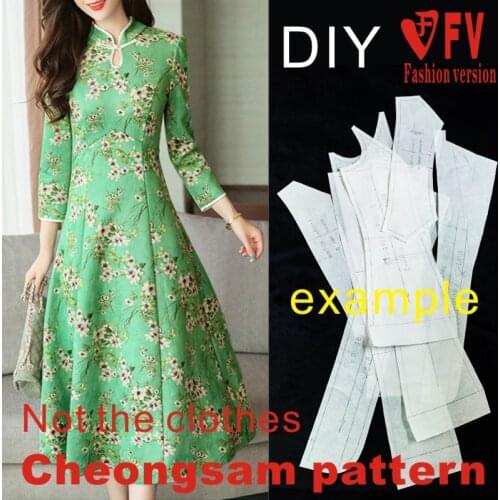 Improved cheongsam pattern womens stand-up collar slim dress cutting drawings 1:1 garment making pattern BQP-27
