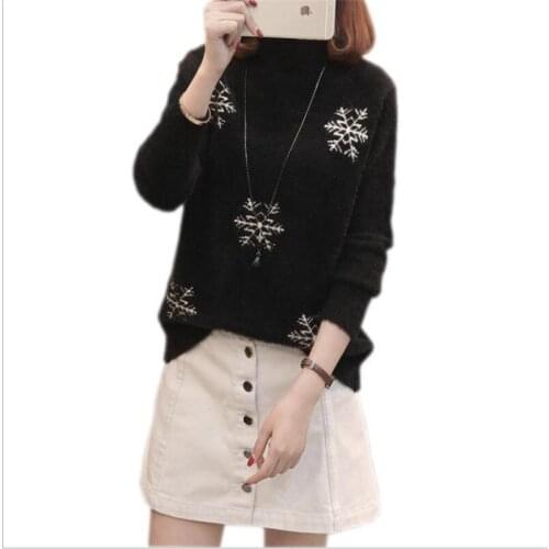 Snowflake Turtleneck Women Sweater2018 New Fashion Women Knitted Tops Long Sleeve Pullovers Slim Warm Thick Female Sweater Q994