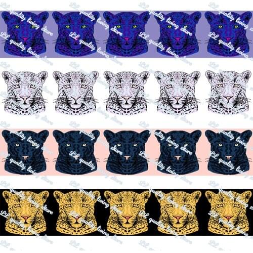 WL 16-75mm Leopard Head Grosgrain Ribbon Diy Hair Bow Handmade Material Animal Collar Funny Party Decoration 50 Yards