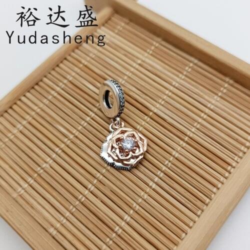 2021 Mothers Day Gift Jewelry Two-tone Rose Dangle Charm Pendant (symbolizes happiness, elegance, tenderness, joy)