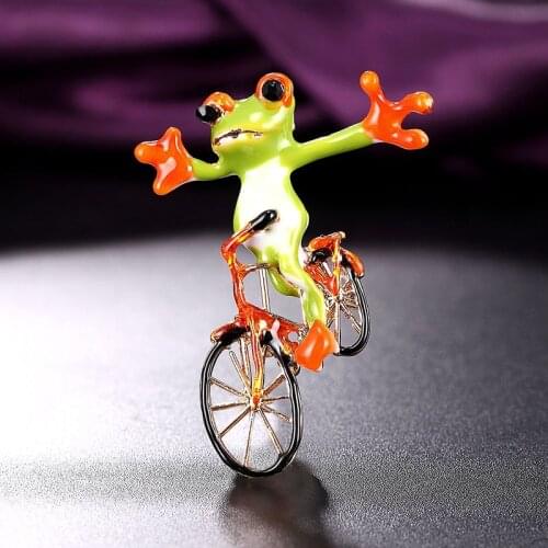Zlxgirl jewelry Cute frog brooch riding a bicycle Prince Brooches Kids Alloy Pin for Women Collar Broche Dresses