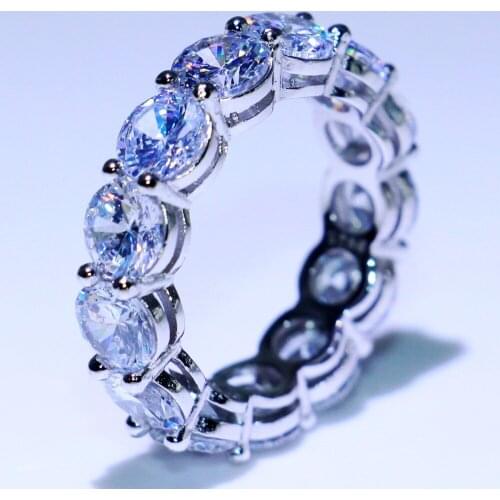 Brand New Unique Luxury Jewelry Sparkling 925 Sterling Silver Full Row White 5A CZ Party Eternity Women Wedding Band Ring Gift