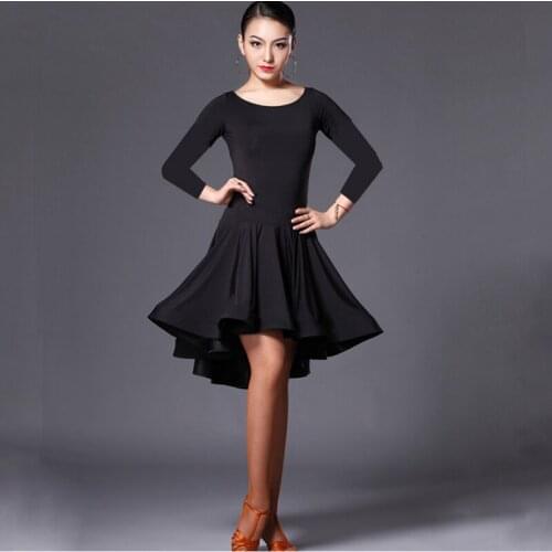 New Latin Dance Dress Women Short Long Sleeve Black Tango Rumba Ballroom Fashion Modern Salsa Cha Cha Latin Dance Skirt