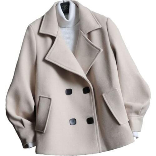 Autumn And Winter Woolen Coat Women 2021 New Short Slim Fashion Double-breasted Suit Collar Temperament Plus Size Jacket N1284