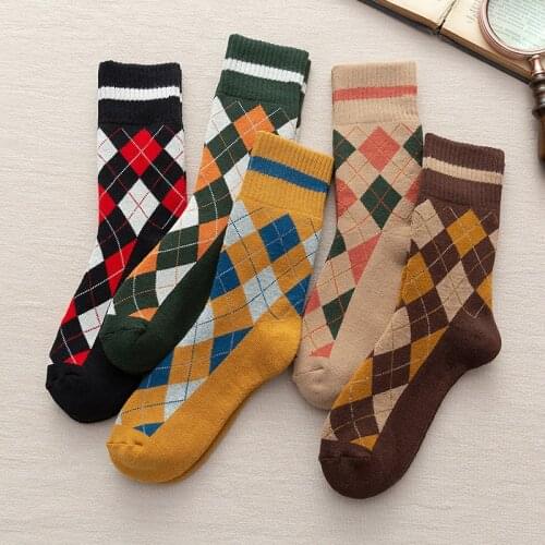 Winter Thicken Warm Woman Socks Cotton Japanese Korean Style Vintage Diamond Kawaii Socks Women for Ladies 120301