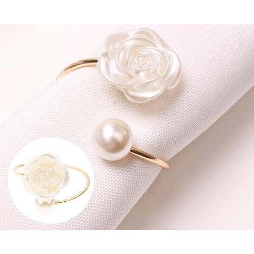 1Pc Hot New Wedding Pearl Rose Flower Napkin Buckle Napkin Ring Rose Flower Dinner Ring Kitchen Tableware Decoration