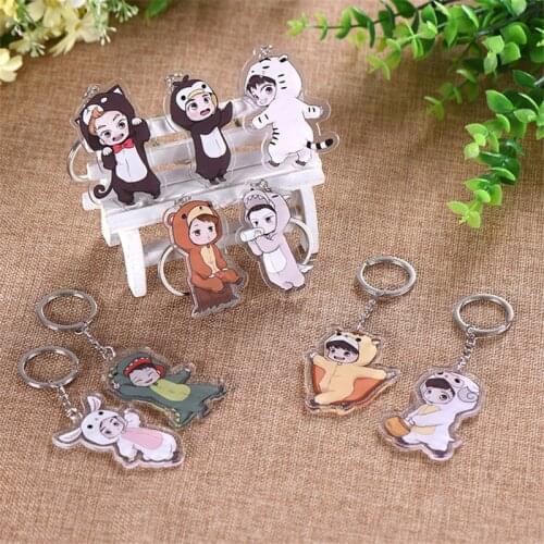 1 PCS Kpop EXO Keychain Double-layer Transparent Side Cartoon Acrylic Cute Popular Creative Decoration Pendant Bag Accessories