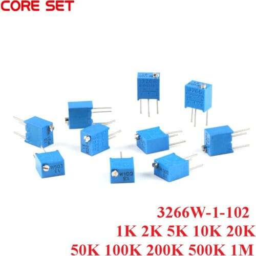 10Pcs 3266W-1-102 1K 2K 5K 10K 20K 50K 100K 200K 500K 1M Top Adjustment Multi-turn Precision Adjustable Resistor Potentiometer