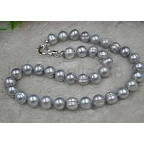 17" 9-10mm gray freshwater pearl choker necklace SILVER AAAA+ Free shipping
