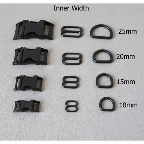 20Sets/Lot 10mm 15mm 20mm 25mm Straps Clasp Cat Dog Collar Paracord Metal Buckle Slider Belt Loop D Ring DIY Accessory Hardware