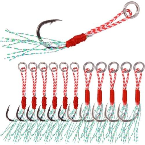 20pcs/Lot Fishing Lure Slow Jigging Fishing Cast Jigs Assist Hook Barbed Single Jig Hooks Thread Feather Pesca High Carbon Steel
