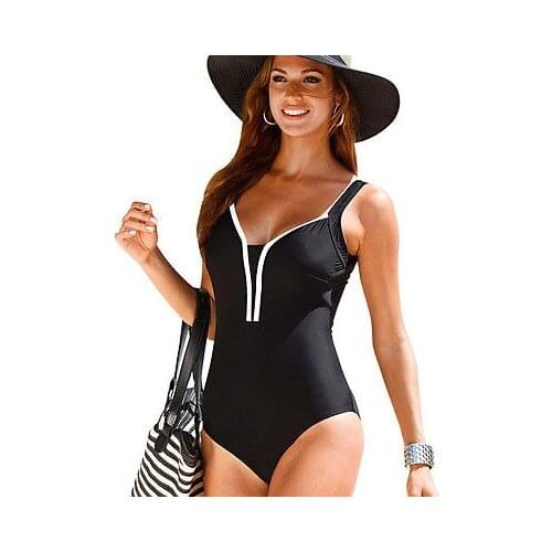 2020 Bikinis One-Piece Ladies Womens Swimwear Solid Black Swimsuit Deep V-Neck Push Up Padded Bikini Bathing S-4XL Plus Size