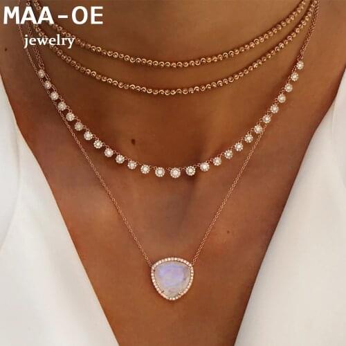 2020 Fashion Gold Crystal Pendant Necklaces For Women Necklace New Heart Shaped Flowers Multi Level Female Boho Vintage Jewelry