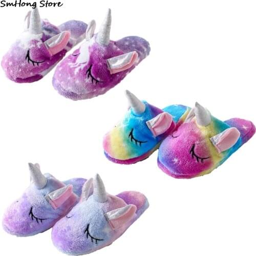 2020 New Winter Soft Warm Kigurumiu Unicorn Slippers For 2-12Years Girls Kids Shoes Baby Homewear Nightwear Kids Shoes For Girl