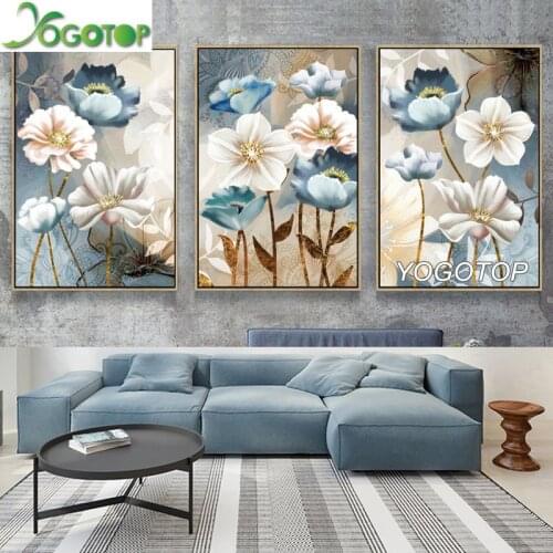 Diamond Embroidery 5D DIY Diamond Painting Elegant Poetry Modern Transparent Flower Wall Art mosaic picture triptych 3pcs ML1195