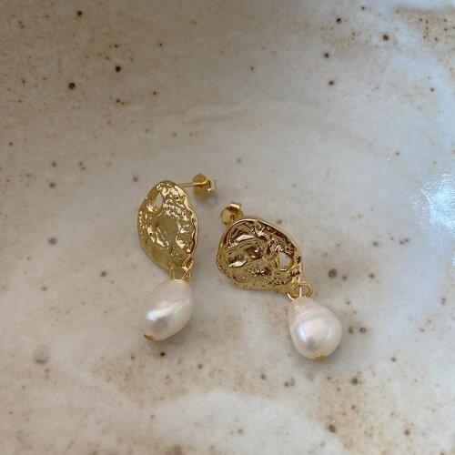 Amaiyllis 925 Sterling Silver Natural Baroque Pearl Earrings bohemian Pleated Earrings Trendy For Women Summer Jewellry