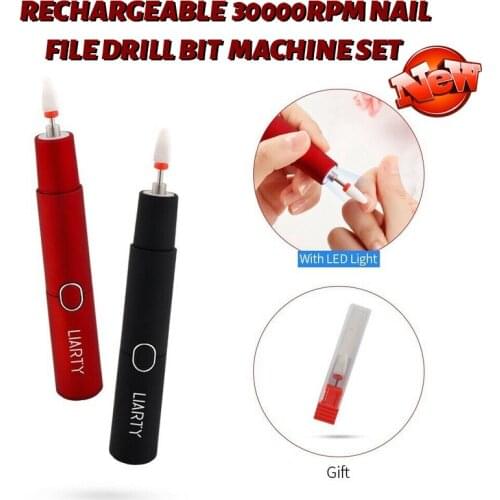 Rechargeable USB Nail Drill Pen Cuticle Remover Apparatus Cutter For Manicure Nail Drill Bits Machine Set Pedicure 30000RPM