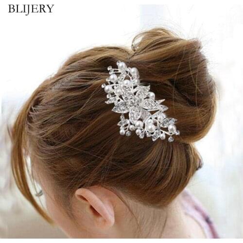BLIJERY Fashion Brides Pearl Crystal Wedding Hair Combs For Women Headpiece Rhinestones Floral Bridal Hair Accessories Gifts