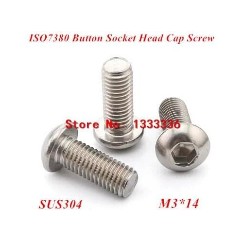 1000pcs M3*14 Button Hex Socket Head Cap Screw, ISO7380 Pan/Round head Bolts 304 stainless steel screws