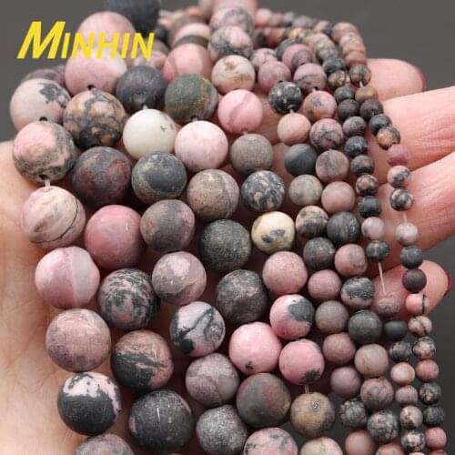 MINHIN Natural Stone Beads Dull Polish Matte Rhodonite Beads For Jewelry Making DIY Bracelet Handmade 4/6/8/10/12mm Beads
