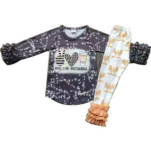 Valentines day high quality childrens wear grey long sleeve top with orange tights boutique set20