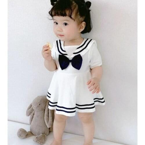 Toddler Infant Baby Girl Sailor Dress Bowknot Sailor Collar Summer Breathable Cotton Beach Holiday Baby Girl Clothesd