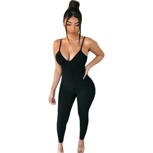 XLLAIS Cotton Ribbed Stretch Tight Jumpsuit Women Sexy Bodycon Fitness Clothes Sleeveless Black Strap Romper Lady Snug Overall