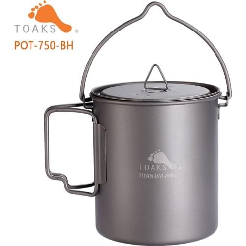 TOAKS Titanium Outdoor Camping Pot Cooking Pots Picnic Hang Pot Ultralight Titanium Pot 750ml
