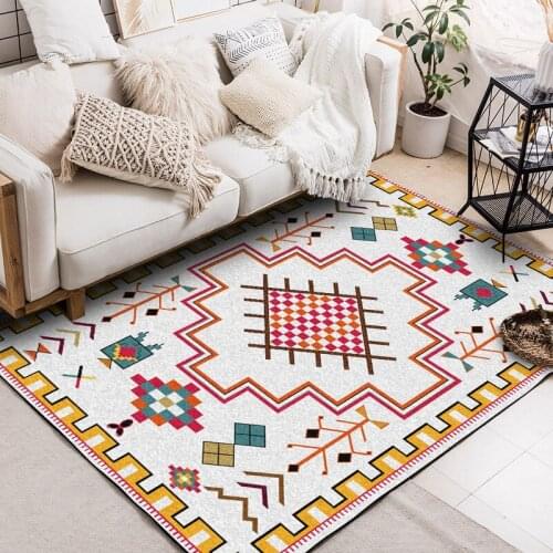 Simple Fresh Ethnic Geometric Floor Mat Persian Style Homestay Bedroom Bedside Area Rugs Living Room Sofa Table Anti-Slip Carpet