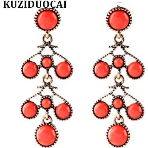 Kuziduocai New Fashion Jewelry Bohe Vintage Bronze Flower Long Statement Droplet Stud Earrings For Women Brincos Pendientes A-52