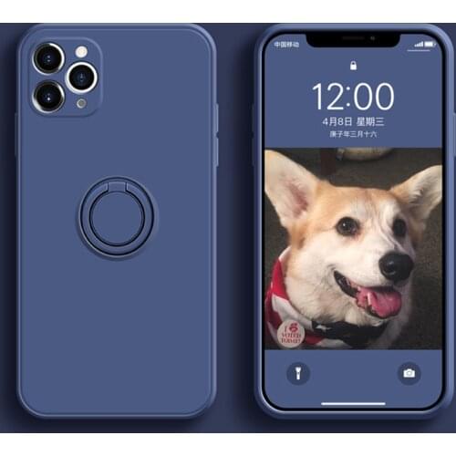 Square Silicone Case For iPhone 12 11 Pro Max Mini XS X XR 7 8 Plus SE 2020 11Pro iPhoneXR With Magnetic Ring Holder Stand Cover