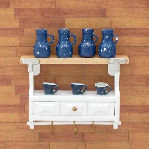 Odoria 1:12 Miniature Wood White Cabinet with Bottles and Tea Cups Kitchen Room Home Set Dollhouse Accessories Doll House Decor