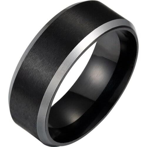 8MM wide matte room gold room black simple shape mens stainless steel ring