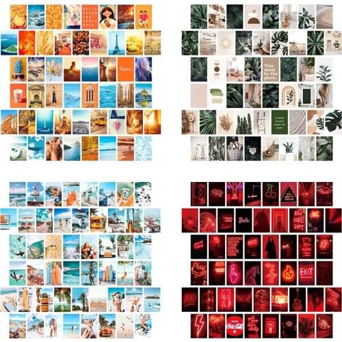 50 Pcs/pack Wall Poster Postcard Photo Collage Set Wall Collage Kit Exquisite Aesthetic Printed Posters Bedroom Color Postcard